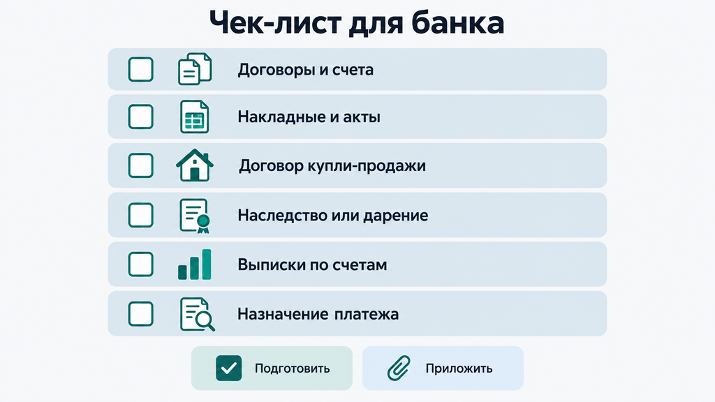 Чек-лист документов для снятия блокировки счёта по 115-ФЗ в банке: договоры, выписки и подтверждение происхождения средств
