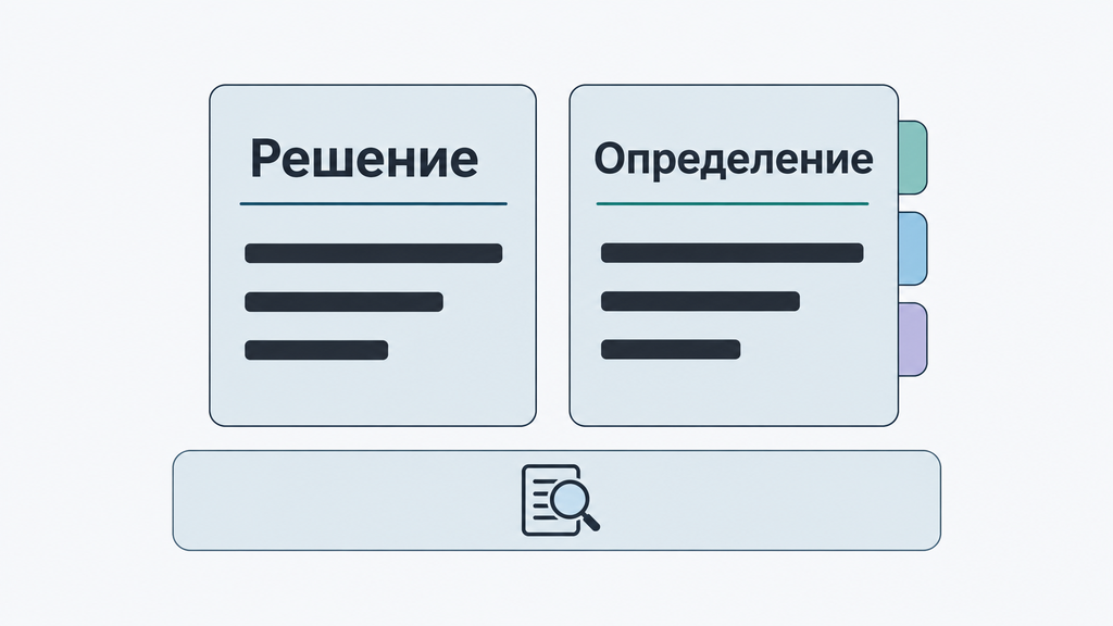 Сравнение решения и определения арбитражного суда при банкротстве: карточки с ключевыми отличиями и способом поиска по номеру дела