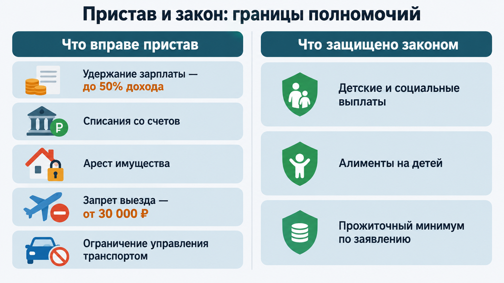 Сравнительная схема мер принудительного взыскания судебных приставов и защищённых законом доходов