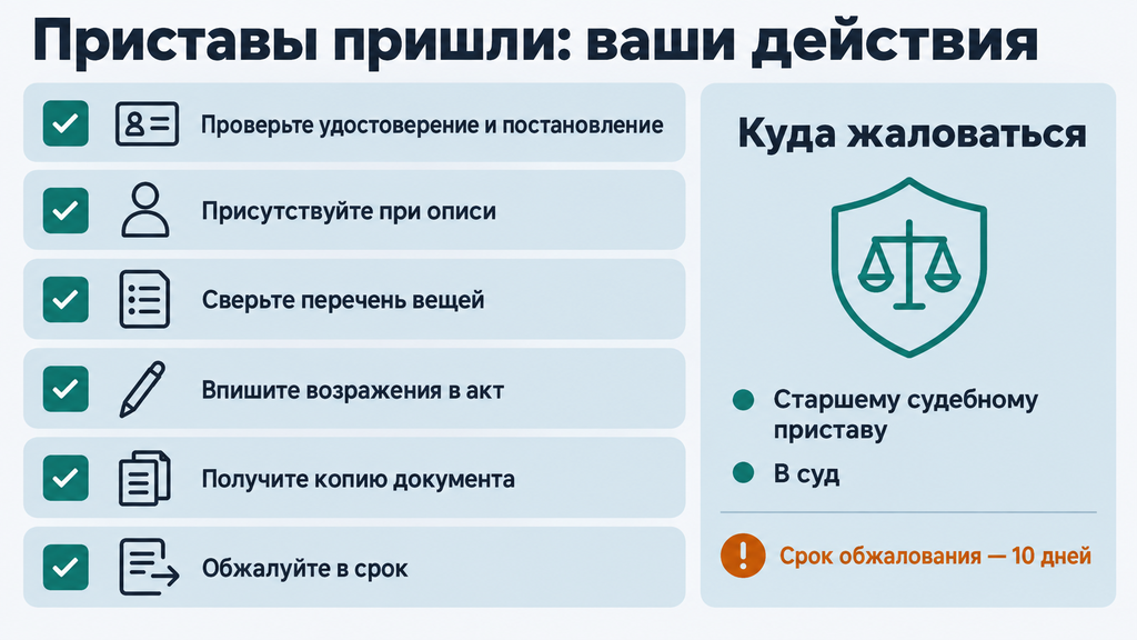 Памятка должника: пошаговый чек-лист действий при визите приставов и описи имущества