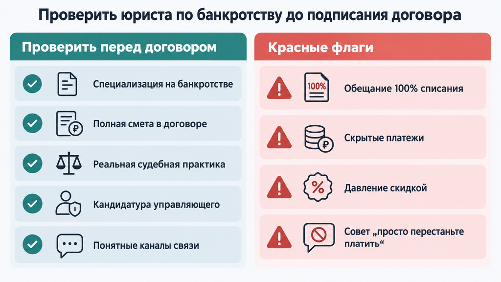 Чек-лист выбора компании по банкротству: критерии надёжного исполнителя и красные флаги договора