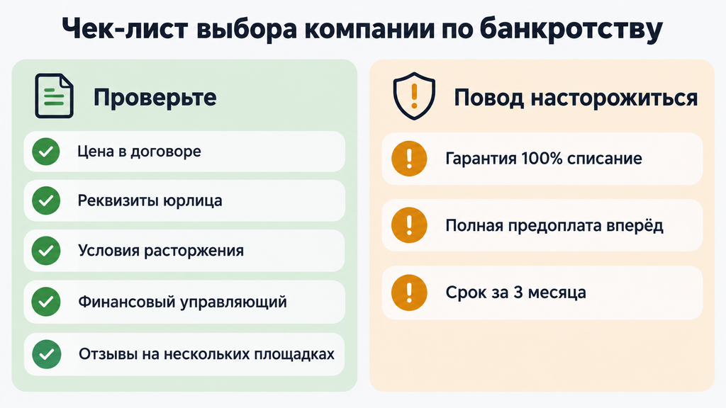 Чек-лист выбора компании по банкротству: критерии проверки и красные флаги