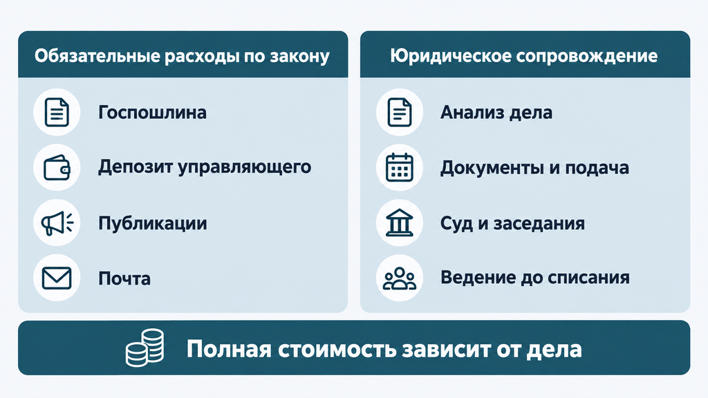 Структура полной стоимости банкротства под ключ: обязательные расходы по закону и юридическое сопровождение с детализацией затрат