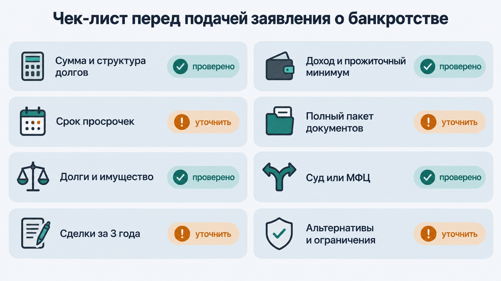 Чек-лист самопроверки перед подачей заявления о банкротстве