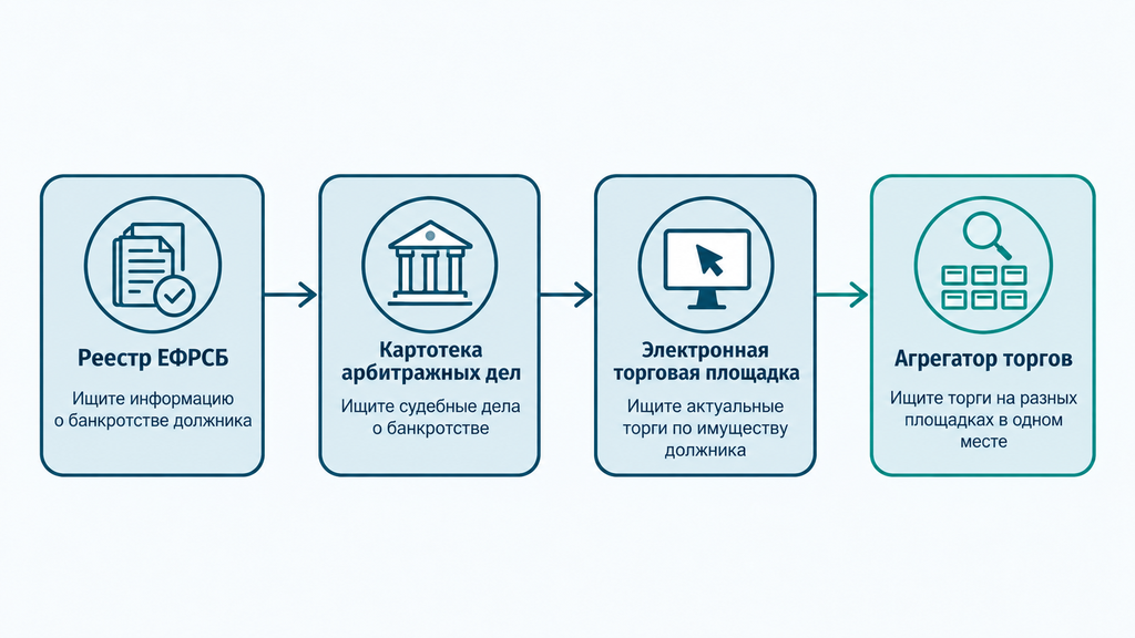 Схема маршрута поиска недвижимости банкротов от ЕФРСБ до агрегатора торгов
