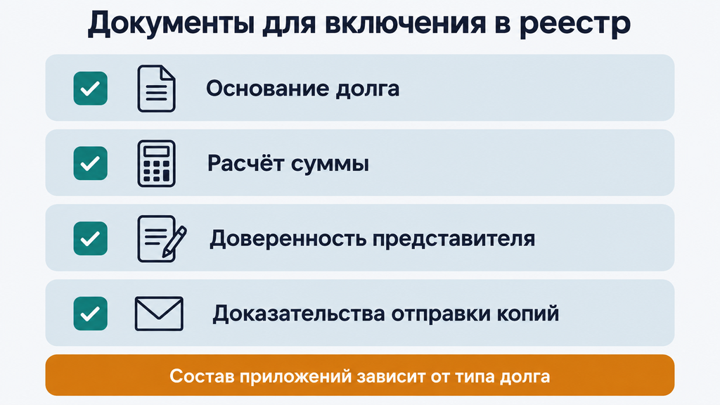 Чек-лист документов для заявления о включении в реестр требований кредиторов