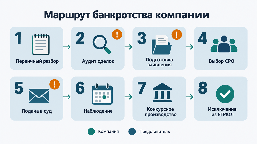 Пошаговый маршрут банкротства компании в Краснодаре от первичного разбора до исключения из ЕГРЮЛ