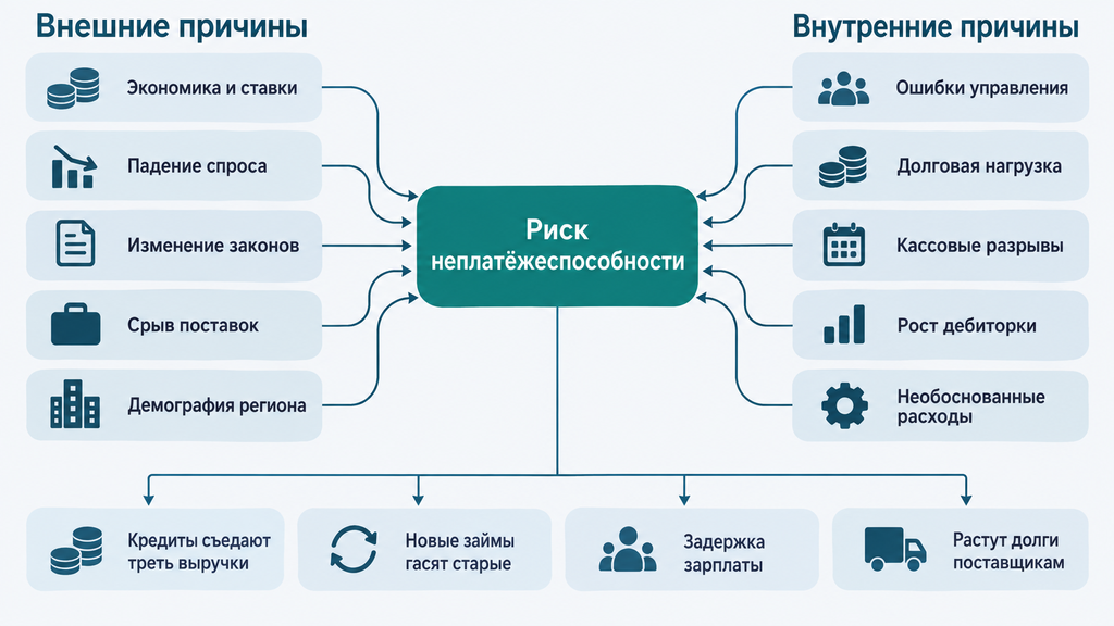 Внешние и внутренние причины банкротства предприятия и ранние сигналы риска неплатежеспособности