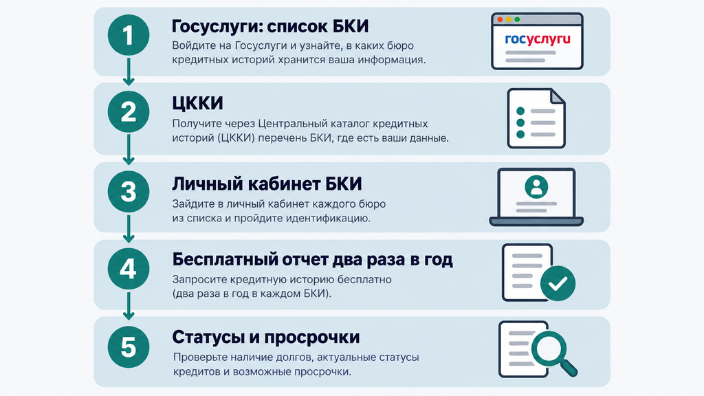 Дорожная карта проверки долгов через кредитную историю: пять шагов от Госуслуг до получения бесплатных отчетов БКИ