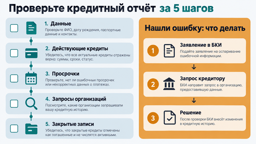 Чек-лист проверки кредитного отчёта за 5 шагов и инструкция исправления ошибок