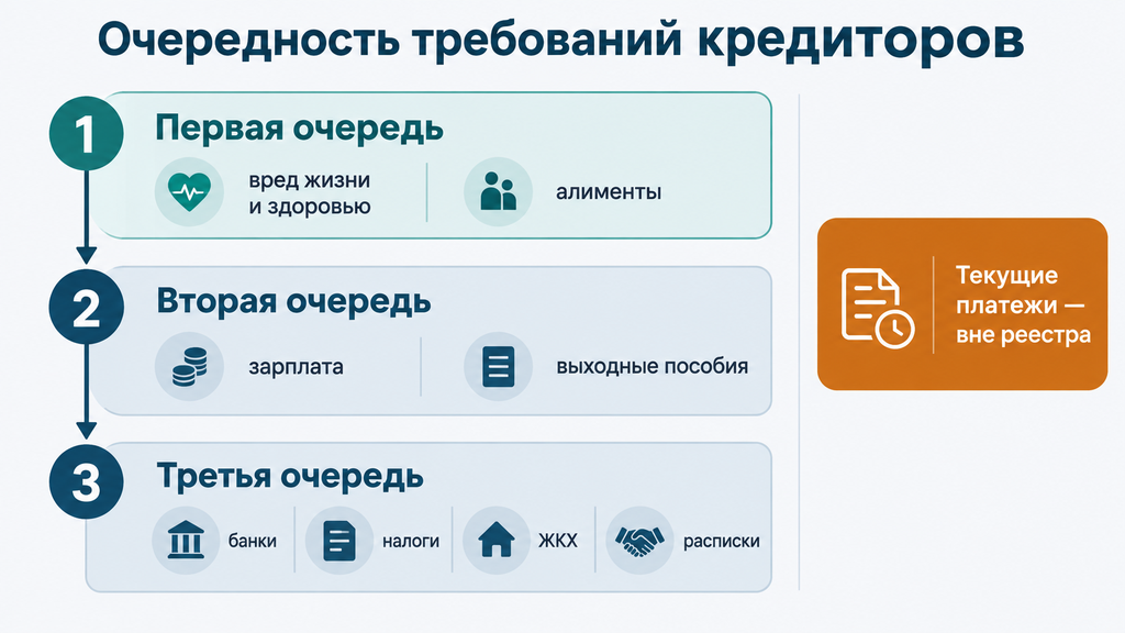 Очередность требований кредиторов при банкротстве: три ступени реестра и внеочередные платежи