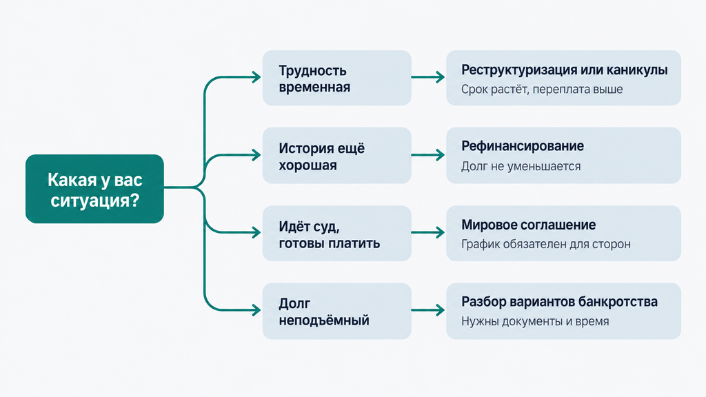 Дерево решений для выбора способа погашения кредитной задолженности: реструктуризация, рефинансирование или банкротство
