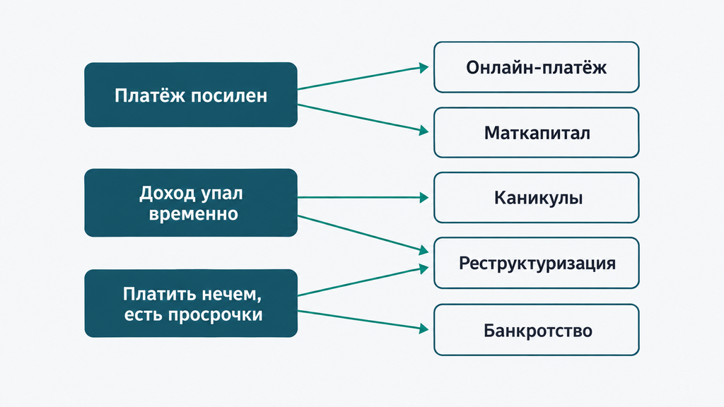 схема выбора способа погашения задолженности в зависимости от доходов и наличия просрочки