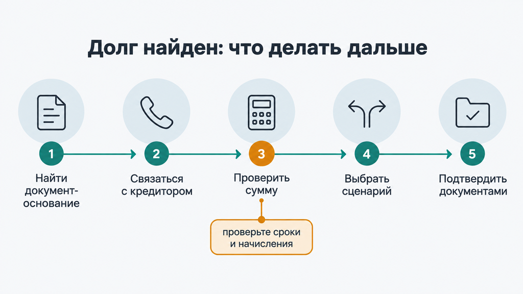 Пошаговая инструкция по урегулированию долга: визуальный план действий из 5 шагов от проверки основания до подтверждения документов