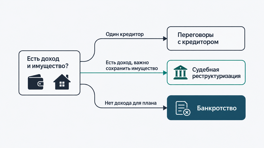 Дерево решений: выбор пути урегулирования задолженности — переговоры, реструктуризация или банкротство