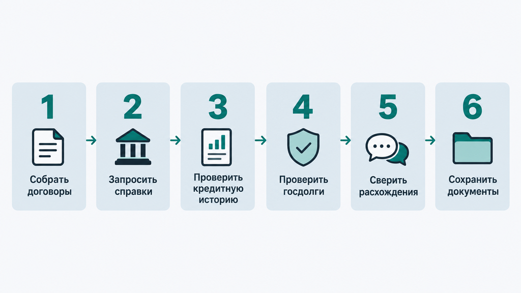 Схема проверки задолженности за шесть шагов: от сбора документов до фиксации результатов