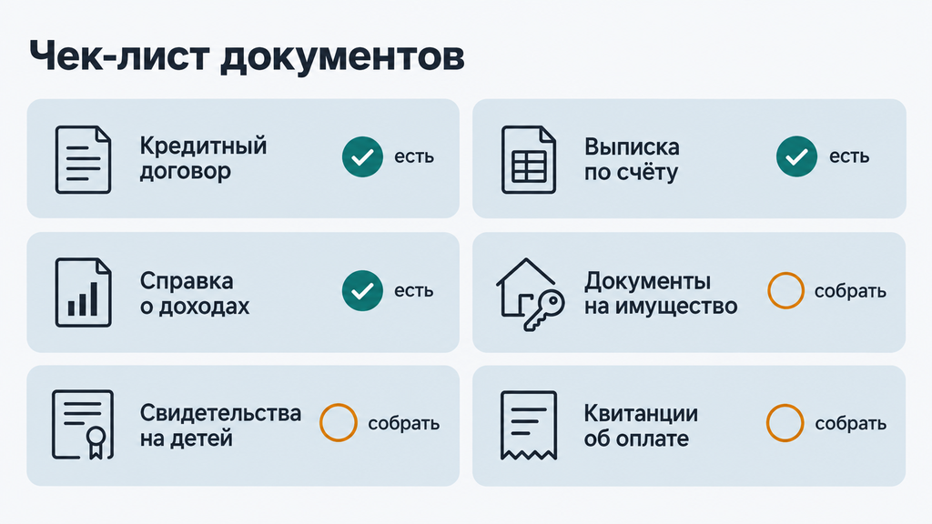 Чек-лист документов должника для защиты от взыскания. Карточки со справками, договорами и квитанциями для подготовки к общению с приставом