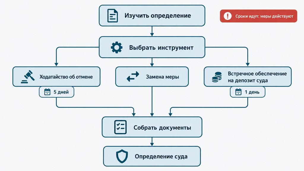 Алгоритм действий ответчика после наложения обеспечительных мер