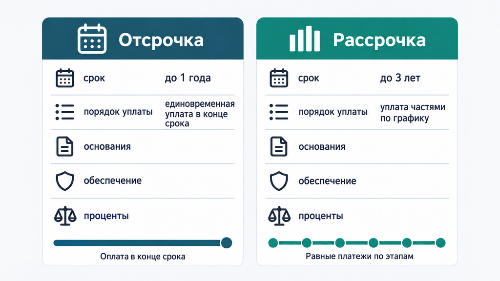 Сравнение отсрочки и рассрочки по долгам: различия в сроках и порядке уплаты