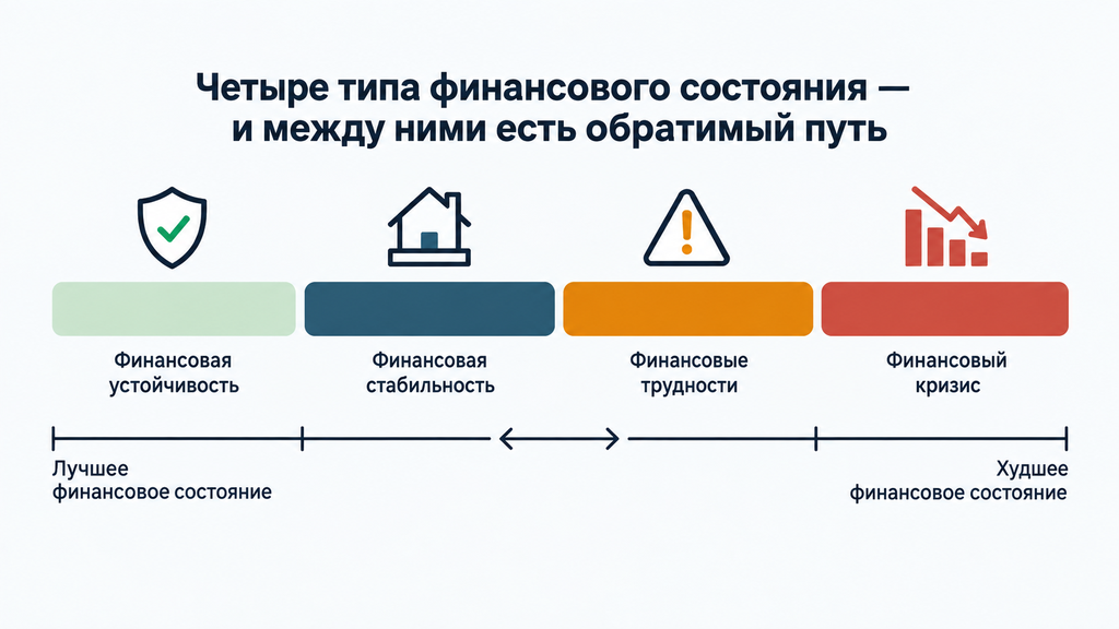 Шкала финансовой устойчивости из четырёх цветовых зон: от абсолютной стабильности к кризисному состоянию