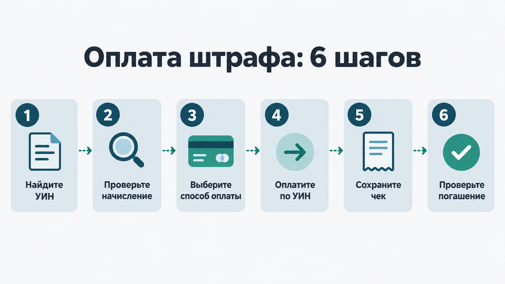 Пошаговая схема оплаты штрафа по постановлению от поиска УИН до подтверждения в ГИС ГМП