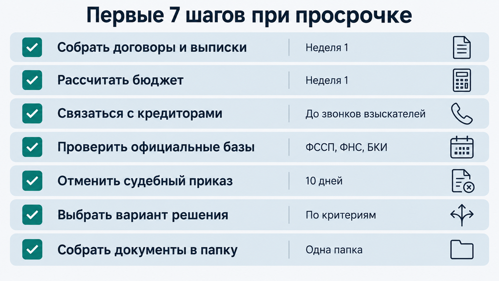 Чек-лист первых 7 шагов при просрочке: план действий на первую неделю
