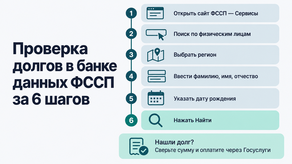Пошаговый маршрут проверки долгов через банк данных ФССП за несколько минут