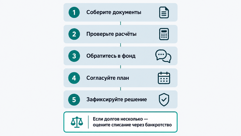 Вертикальный чек-лист из пяти шагов для решения долга за капитальный ремонт
