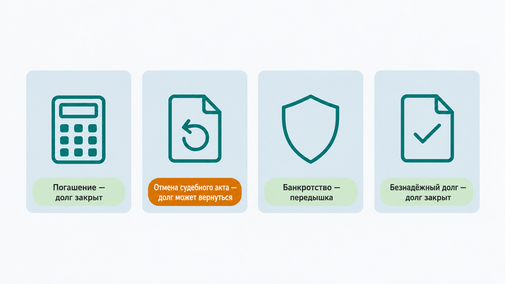 Инфографика: четыре законных способа закрыть долг у приставов с указанием условий и результата