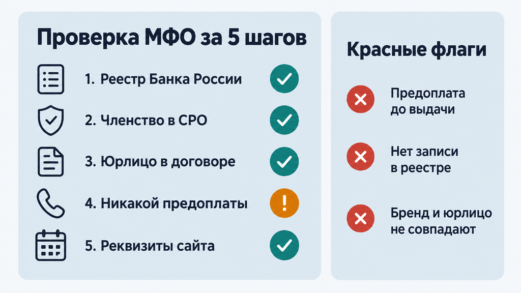Чек-лист проверки МФО за 5 шагов: признаки легальной компании и красные флаги