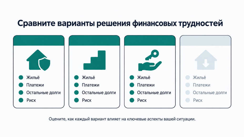 Четыре пути решения ипотеки при банкротстве: сравнение вариантов по сохранению жилья, платежам и рискам