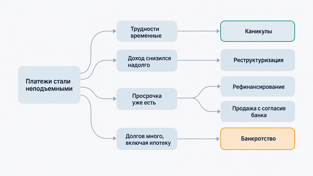 Дерево решений при проблемах с выплатами по ипотеке: ситуации, варианты помощи и пошаговый алгоритм действий