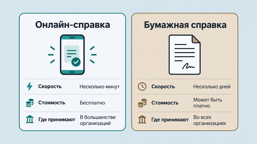 Сравнение онлайн и бумажной справки о доходах: скорость получения, стоимость и места приема документов