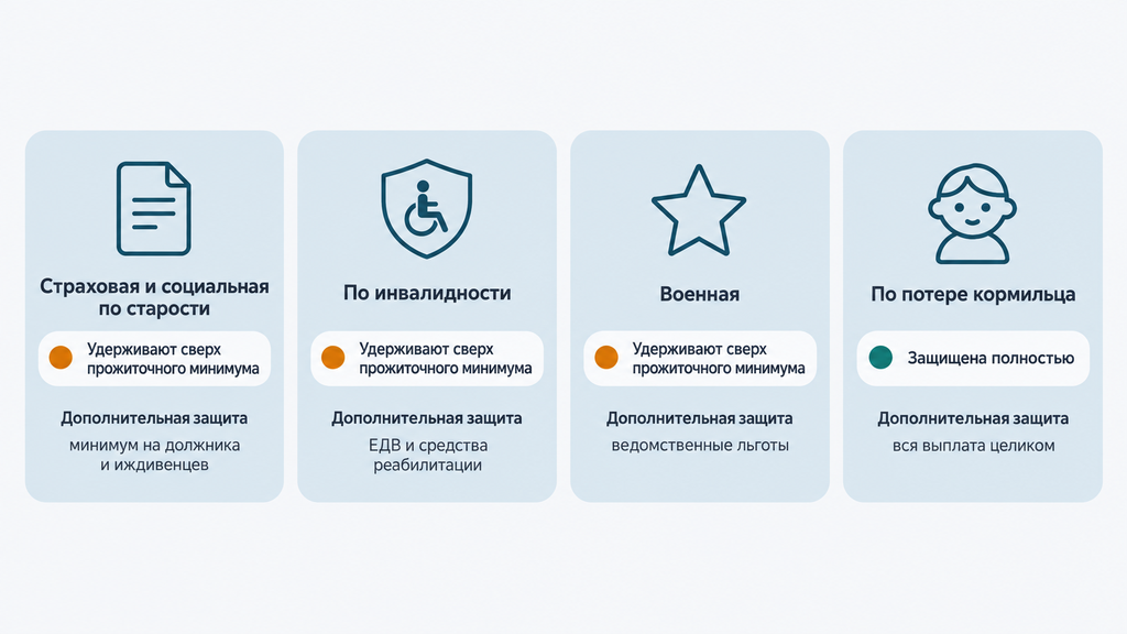 Сравнительная схема видов пенсий и их статуса защиты от удержания в конкурсную массу при банкротстве