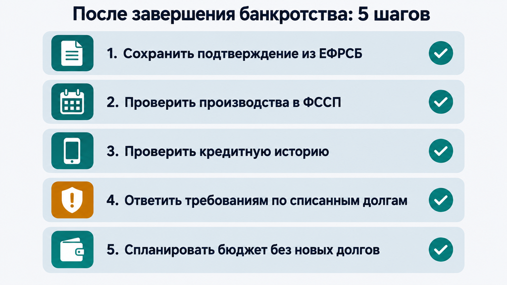 Чек-лист из пяти действий после завершения внесудебного банкротства