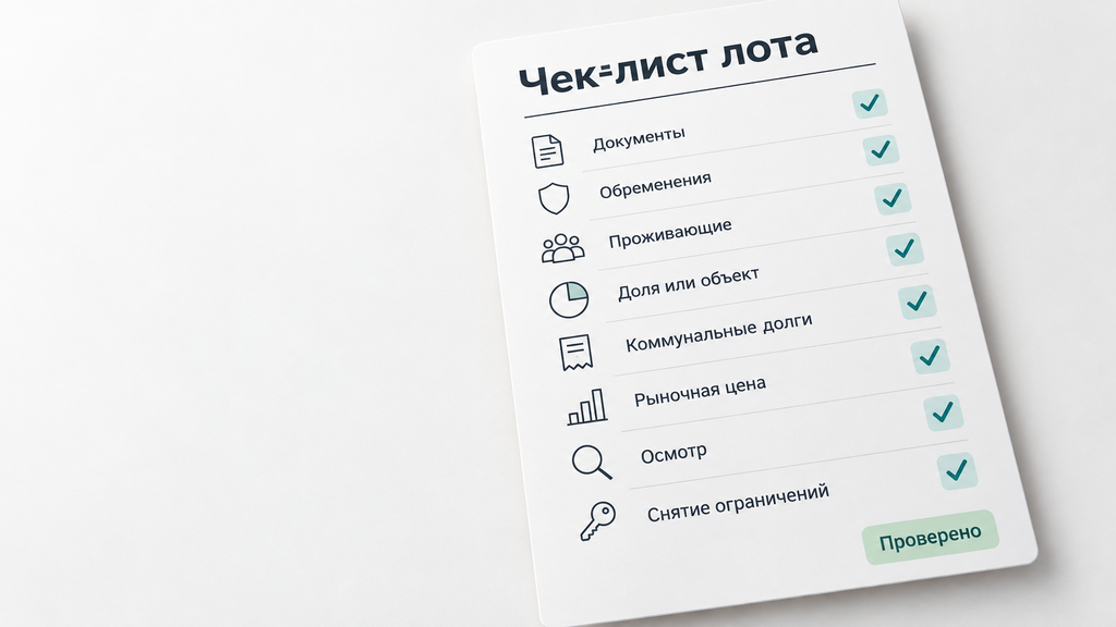Чек-лист из 8 пунктов проверки лота перед торгами: документы, обременения, долги и осмотр