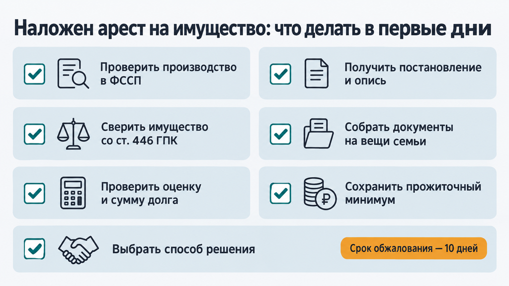 Чек-лист что делать при аресте имущества в первые дни пошаговый алгоритм действий