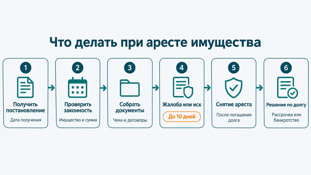 Пошаговая схема обжалования ареста имущества: маршрут от получения постановления до снятия ограничений с указанием этапов, сроков и необходимых действий