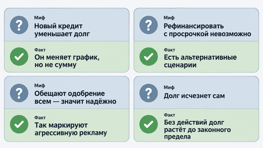 Инфографика Миф и Факт о рефинансировании займов МФО с визуальным разбором заблуждений