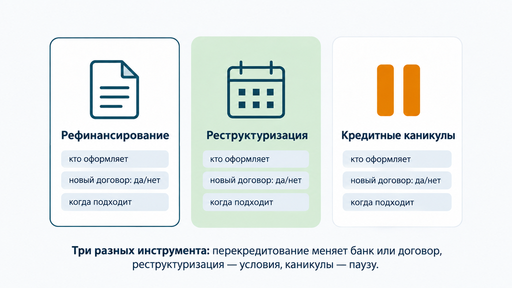 Сравнение трёх способов снижения кредитной нагрузки: рефинансирование, реструктуризация и кредитные каникулы