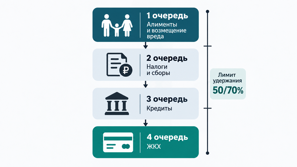 Схема очерёдности удержаний из дохода при нескольких исполнительных листях с указанием лимита дохода и порядка выплат взыскателям