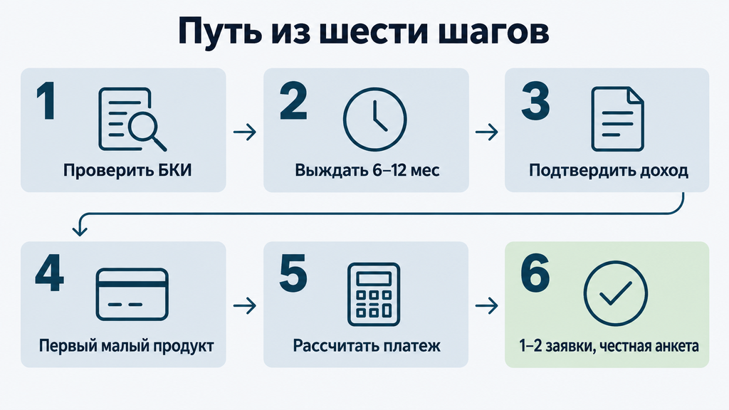 Пошаговая схема получения первого одобренного кредита после банкротства: 6 этапов