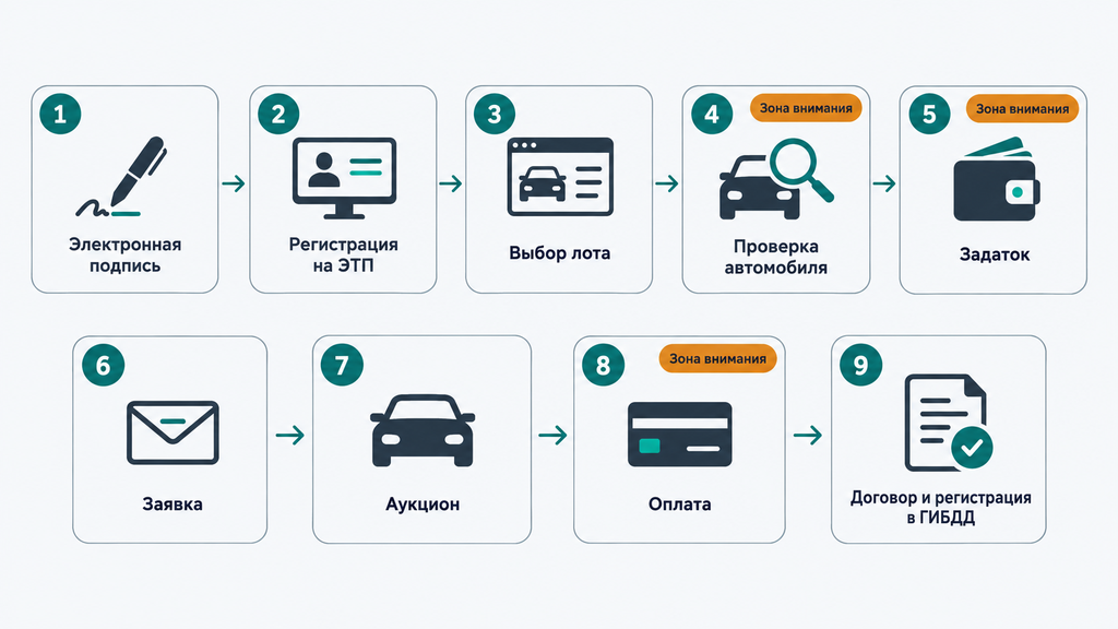 Пошаговый маршрут покупки автомобиля с торгов по банкротству