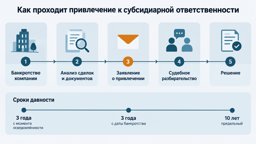 Таймлайн привлечения к субсидиарной ответственности при банкротстве: этапы процесса и сроки давности