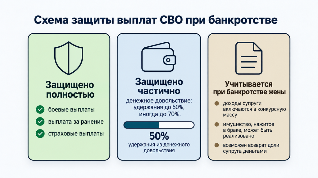 Схема защиты выплат участникам СВО при банкротстве: какие денежные средства остаются в семье, а какие могут быть удержаны взыскателями