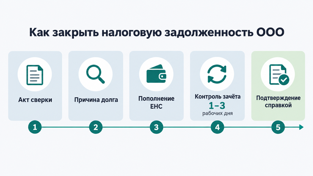Таймлайн шагов закрытия налоговой задолженности ООО от обнаружения до получения справки