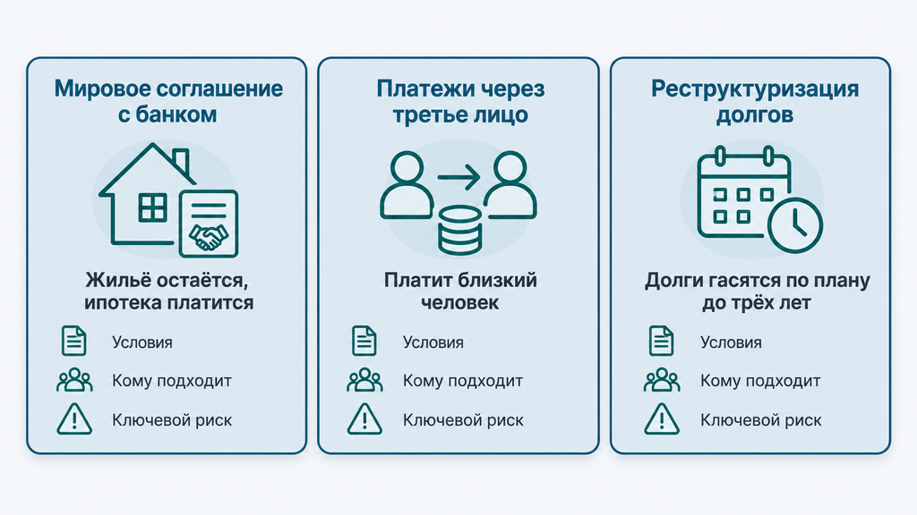 Три законных способа сохранить ипотечную квартиру: сравнение мирового соглашения, привлечения третьего лица и реструктуризации