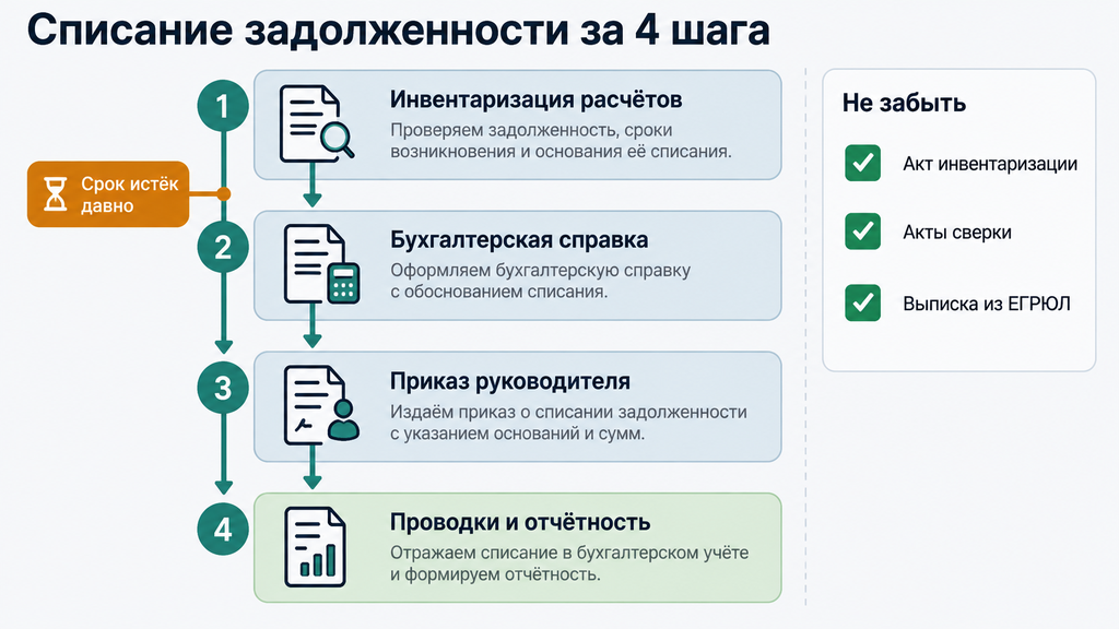 Четыре шага и шесть документов: порядок списания кредиторской задолженности с истекшим сроком давности